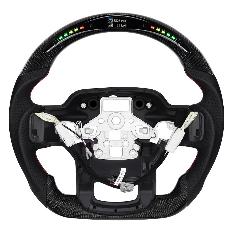 LOSCHEN Carbon Fiber Steering Wheel for F150 Raptor 20212024 Dshaped Flatbottom Steering Wheel Preforated Leather Grip with LED Display Shift Indicator with Heating Function - Image 2