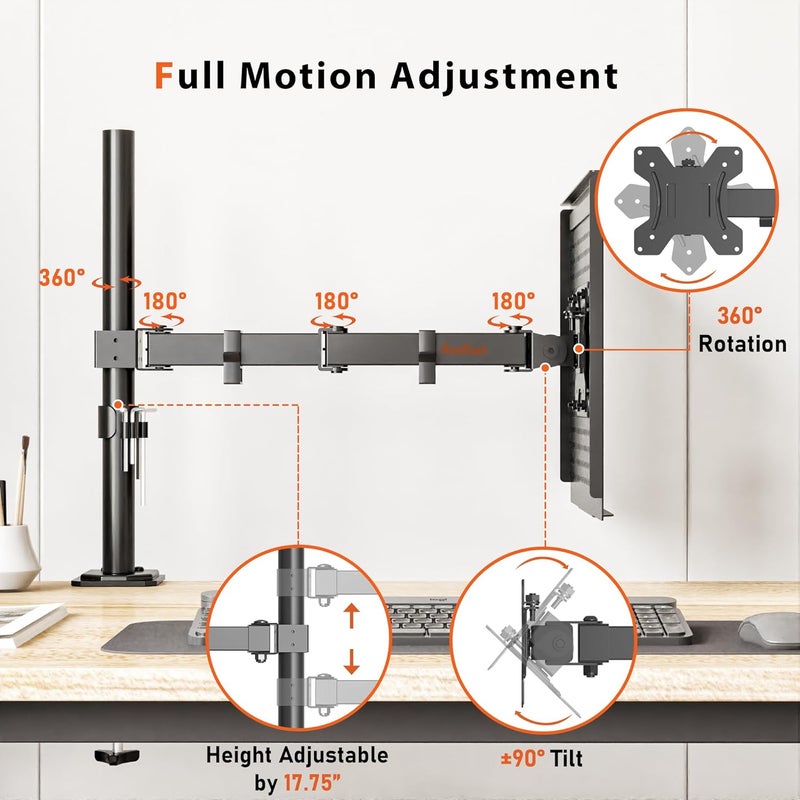 RED BAT Laptop Arm for Desk, Height Adjustable Laptop Mount for Laptops up to 16", VESA 75/100, Dual Mounting Options, Monitor Arm for 13-32" Monitors, Supports up to 22lbs - Image 3