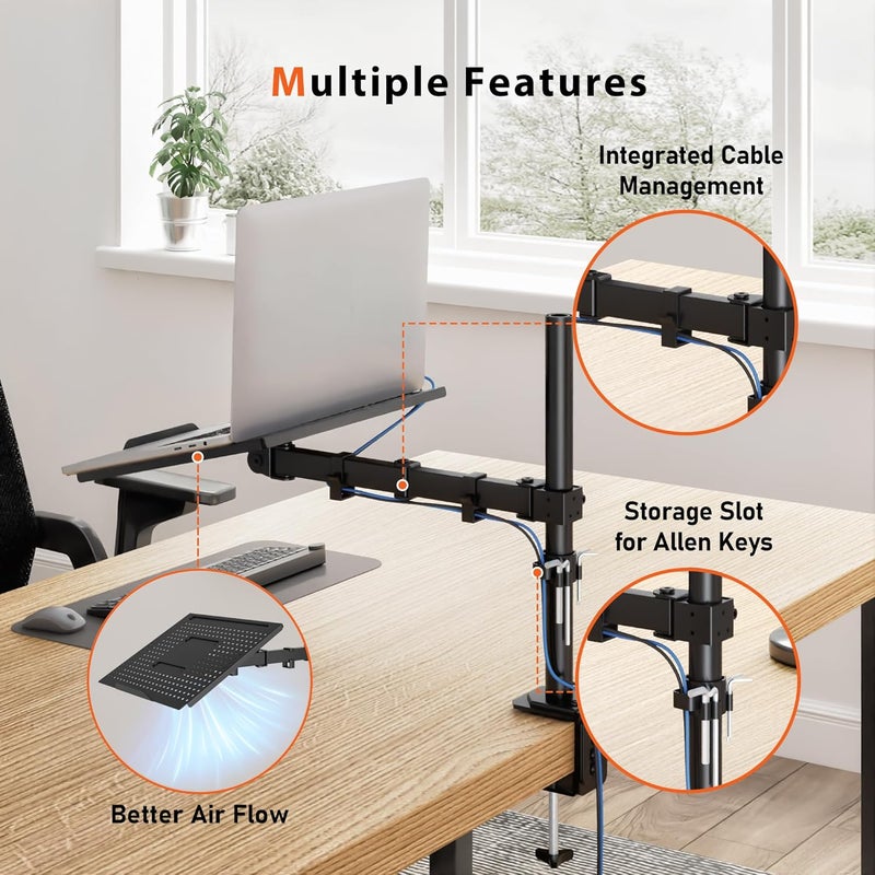 RED BAT Laptop Arm for Desk, Height Adjustable Laptop Mount for Laptops up to 16", VESA 75/100, Dual Mounting Options, Monitor Arm for 13-32" Monitors, Supports up to 22lbs - Image 4