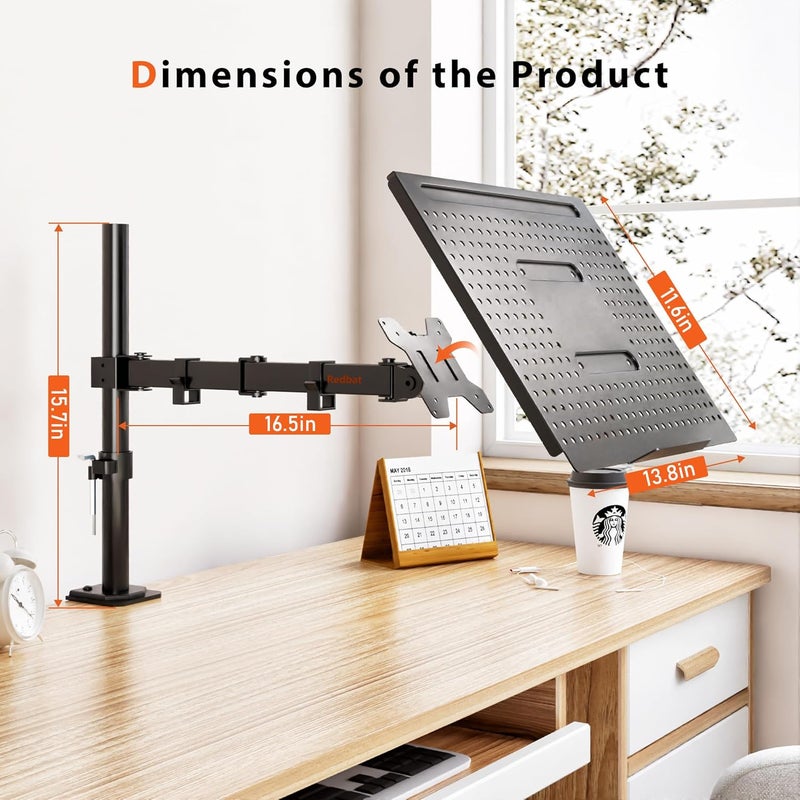 RED BAT Laptop Arm for Desk, Height Adjustable Laptop Mount for Laptops up to 16", VESA 75/100, Dual Mounting Options, Monitor Arm for 13-32" Monitors, Supports up to 22lbs - Image 5