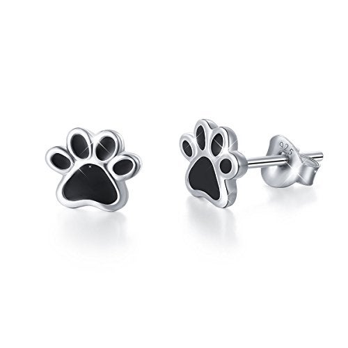 Ladytree S925 Sterling Silver Puppy Dog Cat Pet Paw Print Stud Earrings - Image 1