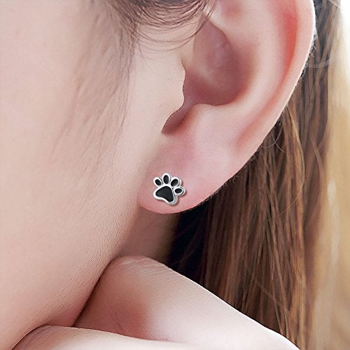 Ladytree S925 Sterling Silver Puppy Dog Cat Pet Paw Print Stud Earrings - Image 2