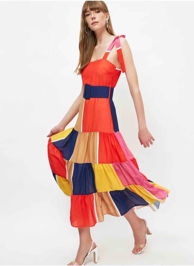 trendyol Pleated Colorblock Dress