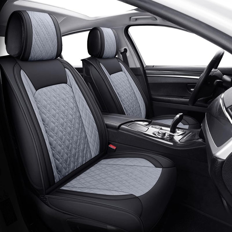 YIERTAI Car Seat Covers Full Set - Black and Grey Waterproof Leather Protector for Subaru, Mitsubishi, Chevy, and Infiniti - Image 1
