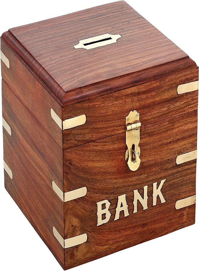 GURU JEE Premium Indian Vinatge Wooden Square Piggy Bank for Boys Girls and Any Age Size (4x4x3inch) - Image 4