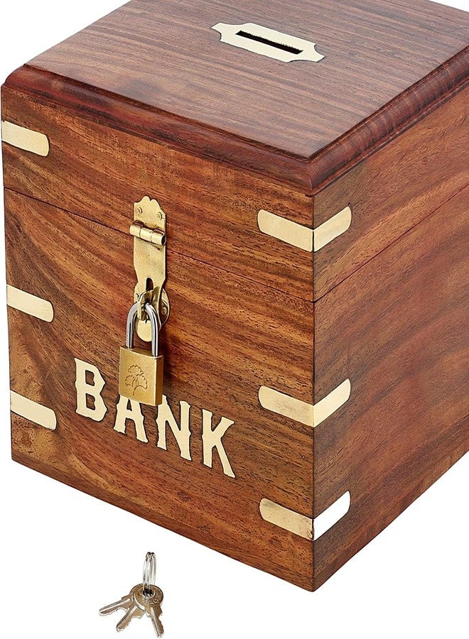 GURU JEE Premium Indian Vinatge Wooden Square Piggy Bank for Boys Girls and Any Age Size (4x4x3inch) - Image 2
