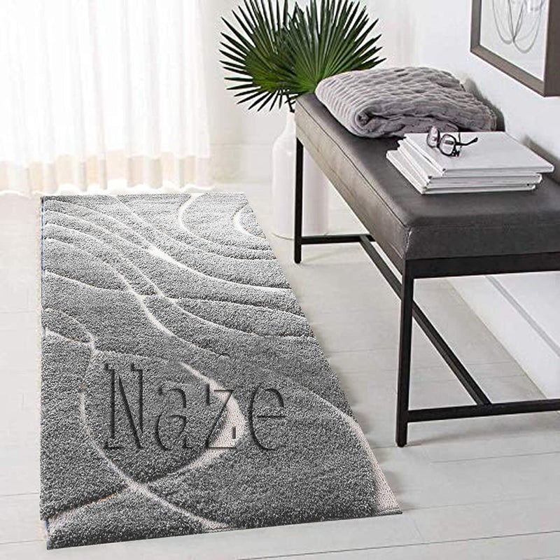 Naze Micro Fiber Fluffy Carpet Runner for Diining Room Bedroom Guest Room ETCv ColorGrey IvoryHL Size 2x5 feet