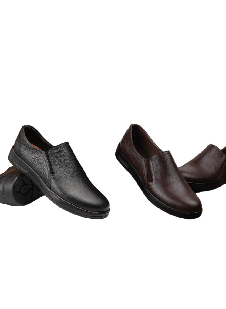 Hand Made Casual shoes made of genuine leather with a soft and comfortable rubber sole,Black&Brown - Image 1