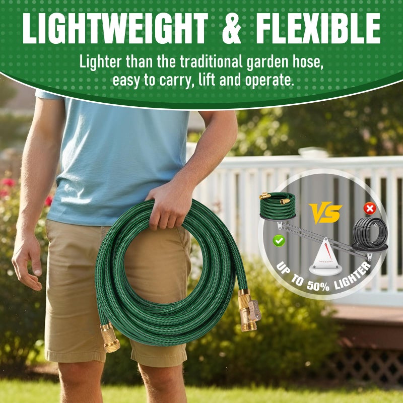 EOOIO Garden Hose 50 ft NON-EXPANDABLE Water Hose, Flexible & Lightweight Kink Resistant Hybrid Hose, Leak-Proof Heavy Duty, Super Durable Fabric with 3/4" Solid Brass Connectors - Image 3
