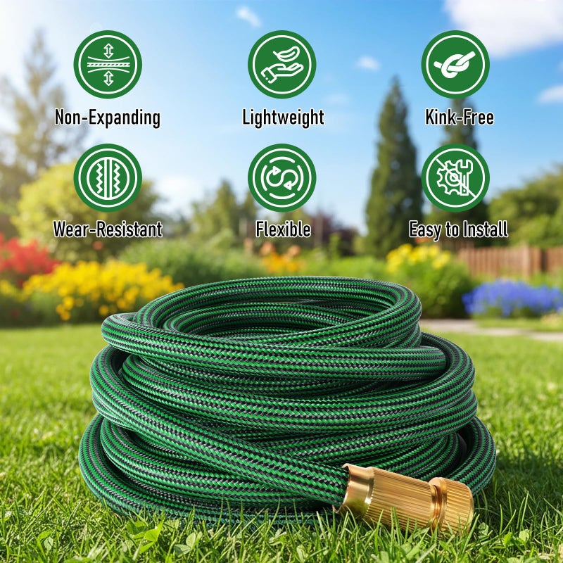 EOOIO Garden Hose 50 ft NON-EXPANDABLE Water Hose, Flexible & Lightweight Kink Resistant Hybrid Hose, Leak-Proof Heavy Duty, Super Durable Fabric with 3/4" Solid Brass Connectors - Image 2