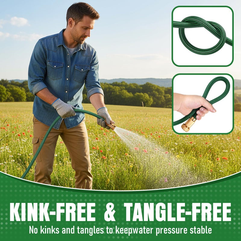 EOOIO Garden Hose 50 ft NON-EXPANDABLE Water Hose, Flexible & Lightweight Kink Resistant Hybrid Hose, Leak-Proof Heavy Duty, Super Durable Fabric with 3/4" Solid Brass Connectors - Image 4