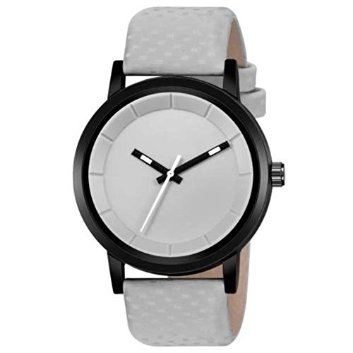 Acnos Watch Grey Dial Black Case Grey Belt Colours Leather Belt Analogue Watches for Men Boys Pack of 1 - Image 1