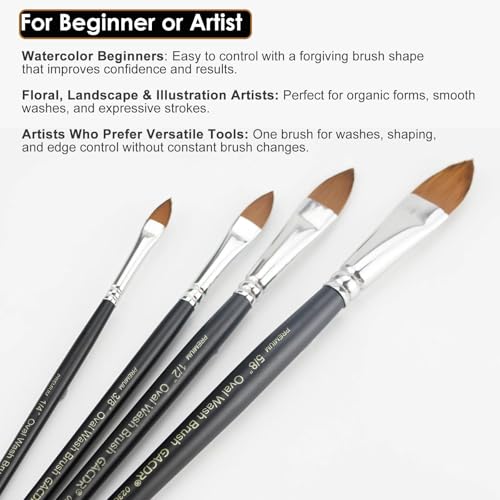 GACDR Cat Tongue Watercolor Brushes Set - 4 PCS Oval Wash Paint Brushes for Acrylic Painting, Water Color Brushes for Adult Floral Petal Artist Paintbrushes - Image 4