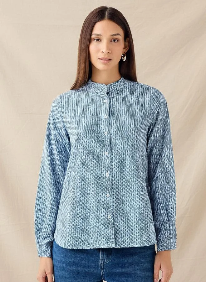 Splash FAV Regular Fit Printed Shirt with Mandarin Collar