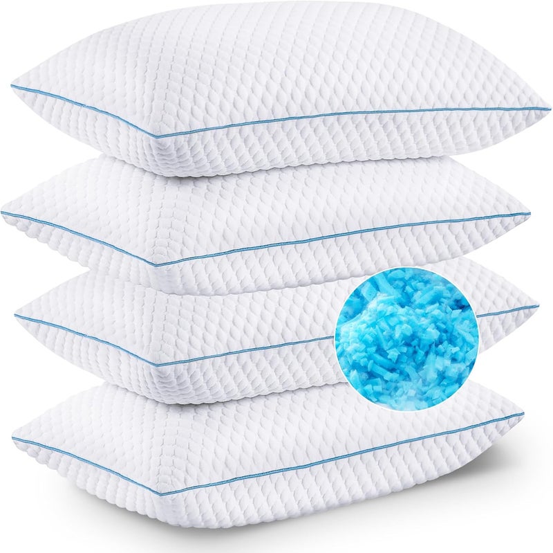 VVZ Cooling Bed Pillows Standard Size Set of 4,Shredded Memory Foam Pillows with Gel, Adjustable Firmness for Side, Back, Stomach Sleepers, 20x26, White - Image 1