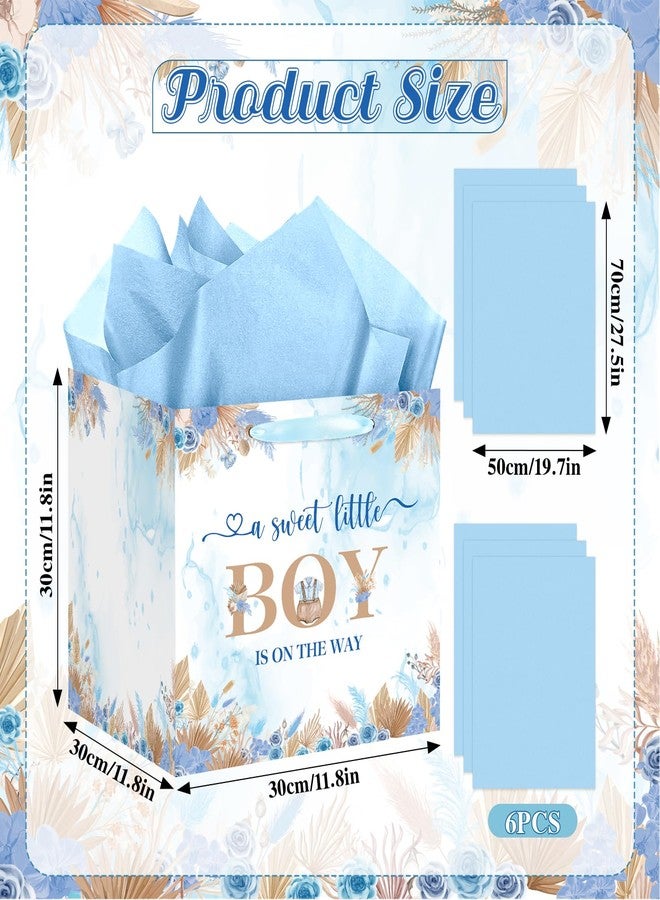 Woosytoo Sweet Baby Boy Gift Bag, Extra Large Baby Shower Square Gift Bags Blue Floral Jumbo Gifts Bag A Sweet Little Boy is on The Way Wrapping Paper Bag for Newborn Gender Reveal Party Favors - Image 4