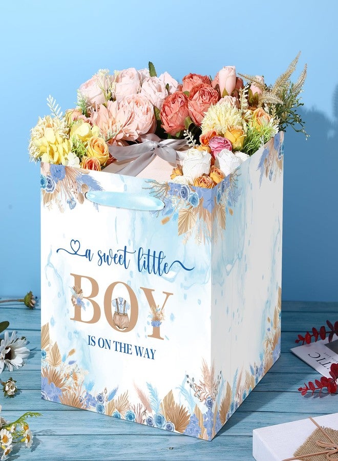 Woosytoo Sweet Baby Boy Gift Bag, Extra Large Baby Shower Square Gift Bags Blue Floral Jumbo Gifts Bag A Sweet Little Boy is on The Way Wrapping Paper Bag for Newborn Gender Reveal Party Favors - Image 2