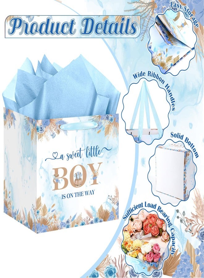 Woosytoo Sweet Baby Boy Gift Bag, Extra Large Baby Shower Square Gift Bags Blue Floral Jumbo Gifts Bag A Sweet Little Boy is on The Way Wrapping Paper Bag for Newborn Gender Reveal Party Favors - Image 3