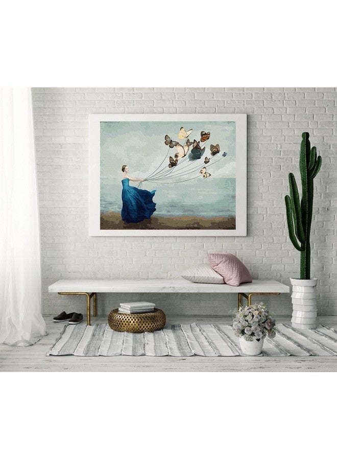 LukFun Paint By Numbers For Adults, Diy Oil Painting By Number Kits, Butterfly & Lady At Seaside, 16 X 20 Inch (Flying Butterflies, Without Frame) - Image 1