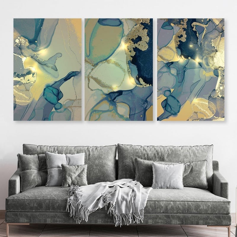 Marktna Three modern-designed canvas panels with a hollow frame, measuring (120×60), three pieces - Image 1