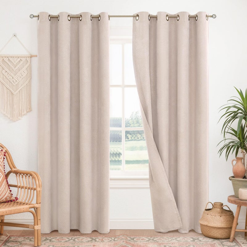 BGment 100% Blackout Curtains for Bedroom 84 Inch Long - Burlap Color Linen Textured Boho Thermal Insulated Sun Blocking Linen Look Window Drapes for Living Room/Farmhouse, 2 Panels, 52 x 84 Inch - Image 1