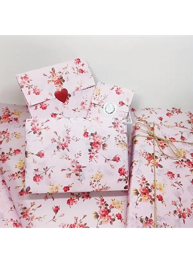 Pink Rhyme Garden Rose Pattern Thin Paper 15 Sheets for Gift Wrapping Wine Bottles Party Decor - Image 1