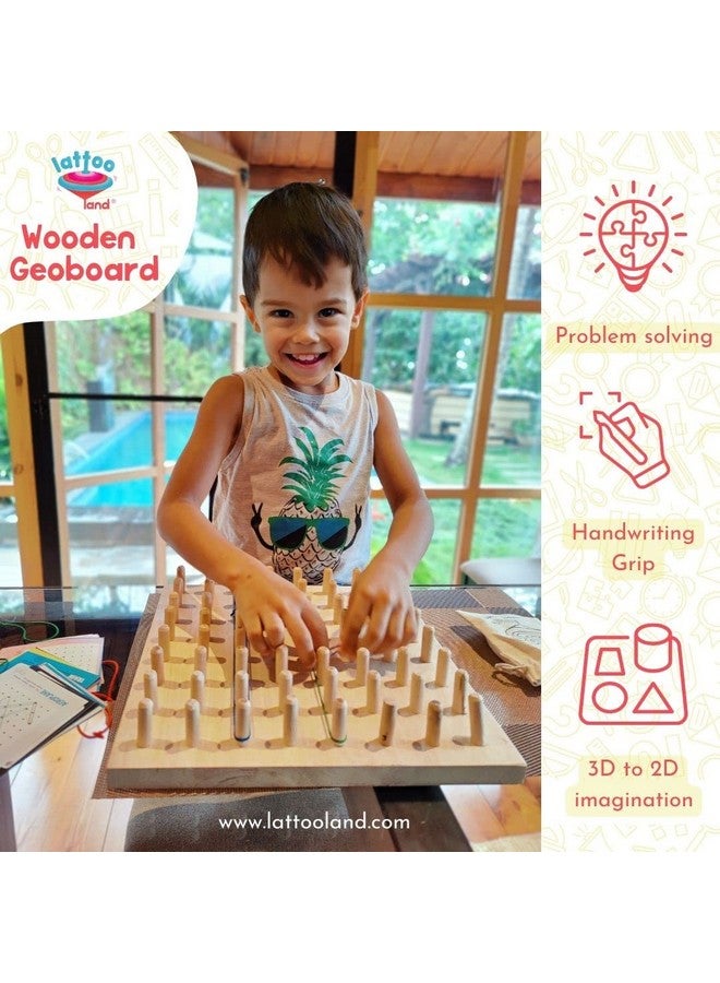 Lattooland Wooden Geoboard | STEM Puzzle | Graphical Educational Toy | Montessori | Brain Teaser for Kids | for 3 4 5 6 7 Year Old Boys and Girls | Mathematical Manipulative - Image 3