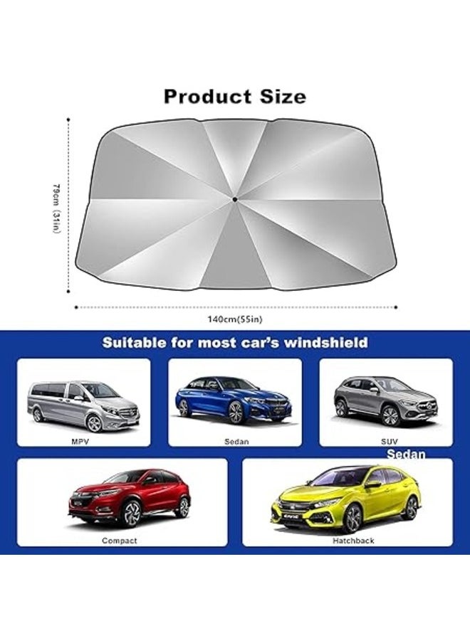 Generic Car Sun Shade, Windshield Sun Shade Uv Rays Protection For Car, Foldable Umbrella Car Shade, Easy To Use Car Sun Shade, The Car Sun Shade Comes With Leather Storage Pouch For Easy Storage  - Image 3