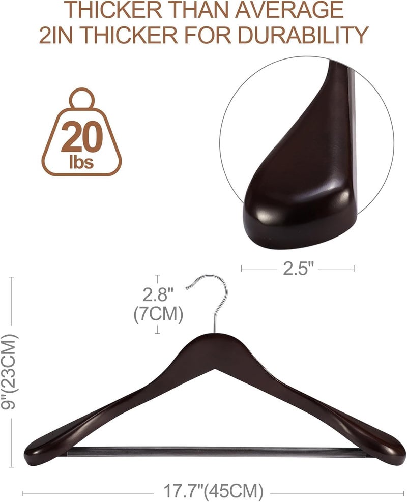 HOUSE DAY 4-Pack High-Grade Coat Hangers, Cherry Wood Wide Shoulder Wooden Hangers with Non Slip Pants Bar, Smooth Retro Finish 360° Swivel Hook Solid Wood Coat Hangers for Heavy Clothes Hanger - Image 2