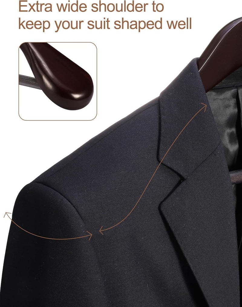 HOUSE DAY 4-Pack High-Grade Coat Hangers, Cherry Wood Wide Shoulder Wooden Hangers with Non Slip Pants Bar, Smooth Retro Finish 360° Swivel Hook Solid Wood Coat Hangers for Heavy Clothes Hanger - Image 5