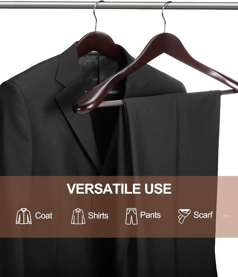 HOUSE DAY 4-Pack High-Grade Coat Hangers, Cherry Wood Wide Shoulder Wooden Hangers with Non Slip Pants Bar, Smooth Retro Finish 360° Swivel Hook Solid Wood Coat Hangers for Heavy Clothes Hanger - Image 4