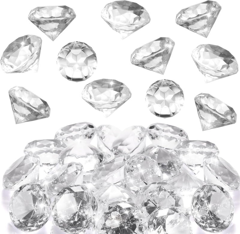 زوميبو Zomiboo 16 Pcs Acrylic Diamond Large Gems Pirate Round Treasure Acrylic Gemstones Toy Gems Diamond Shaped Gemstones for Home Vase Fillers Party Decor (Clear,1.57 x 1.06 Inches) - Image 1