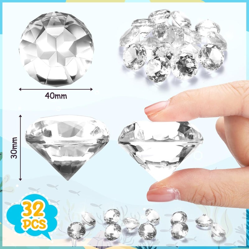 زوميبو Zomiboo 16 Pcs Acrylic Diamond Large Gems Pirate Round Treasure Acrylic Gemstones Toy Gems Diamond Shaped Gemstones for Home Vase Fillers Party Decor (Clear,1.57 x 1.06 Inches) - Image 2