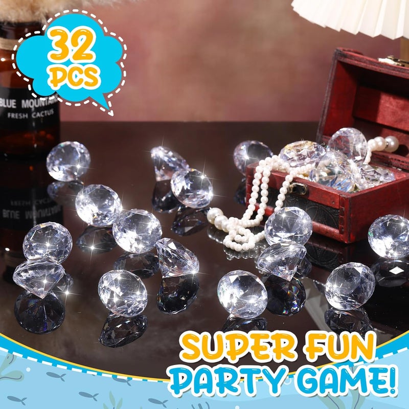 زوميبو Zomiboo 16 Pcs Acrylic Diamond Large Gems Pirate Round Treasure Acrylic Gemstones Toy Gems Diamond Shaped Gemstones for Home Vase Fillers Party Decor (Clear,1.57 x 1.06 Inches) - Image 3
