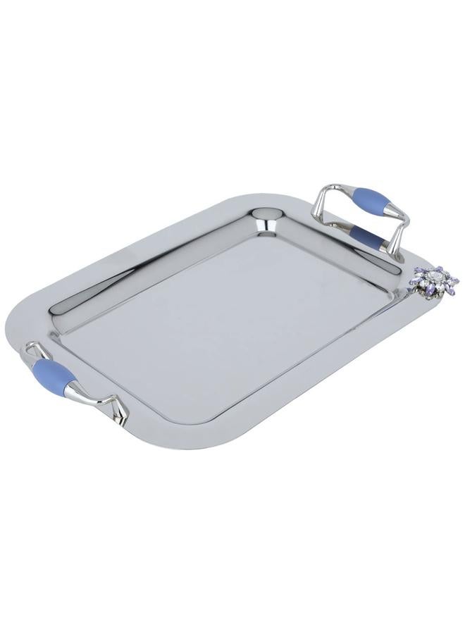 السيف  طقم تقديم من الفولاذ 41×26×4 سم 2 تمر مع وعاء زجاجي بغطاء أزرق 4 قطع فضي - Image 2