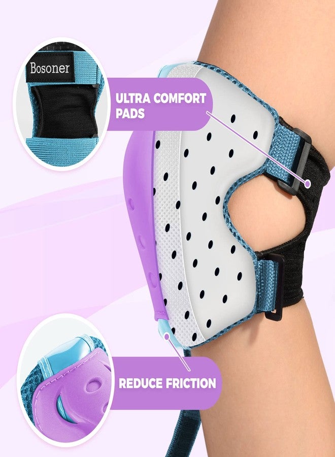 Bosoner Knee Pads for Kids Roller-Skating - Adjustable Protective Gear Set Knee Elbow Pads Wrist Guards for Bike Cycling Skateboarding Scooter Gifts 3-8 / 9-15 Years Boys Girls (Blue Purple) - Image 5
