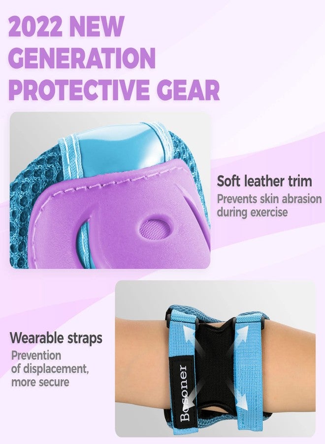 Bosoner Knee Pads for Kids Roller-Skating - Adjustable Protective Gear Set Knee Elbow Pads Wrist Guards for Bike Cycling Skateboarding Scooter Gifts 3-8 / 9-15 Years Boys Girls (Blue Purple) - Image 4