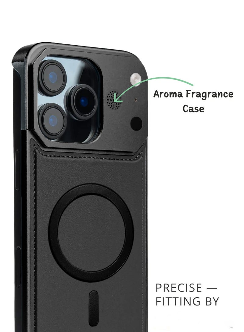 Wtech Apple iPhone 17 Pro 5G 2025 Metal Frameless Case Metallic Vegan Leather Magsafe Support Hard Case Cover (MCMPMN) - Black - Image 4