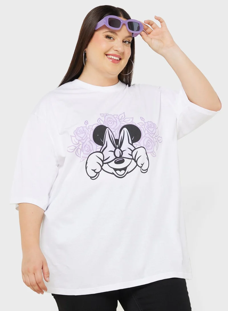 ديزني Minnie Plus Size Oversize Front & Back Print T-Shirt