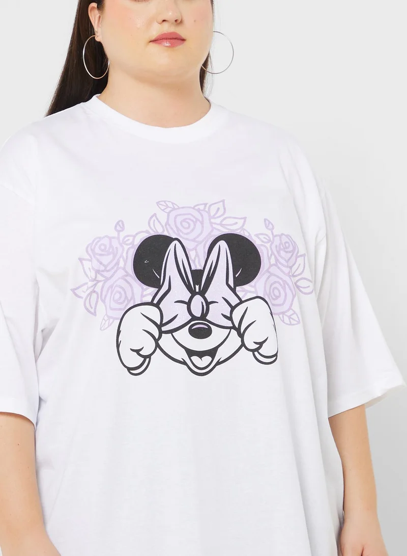 ديزني Minnie Plus Size Oversize Front & Back Print T-Shirt