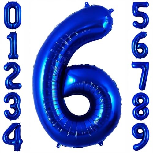 BBPOOL Navy Blue 6 Balloon Number40 Inch Number 6 Balloon Big Dark Blue 6 Foil Mylar Helium Balloon for Birthday Party Decorations - Image 1