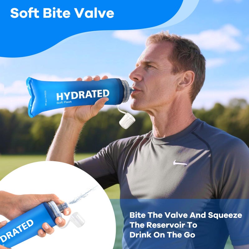 WEMEET 500ml Soft Flask 2Pack, TPU Collapsible Soft Water Bottle, 17oz Foldable TPU Bottles for Hydration Pack BPA-Free, Running Lightweight Water Bottle for Hiking Cycling Climbing Running - Image 4