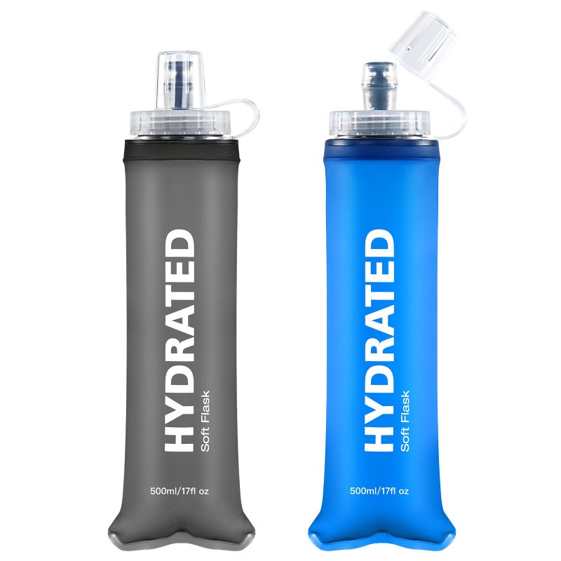 WEMEET 500ml Soft Flask 2Pack, TPU Collapsible Soft Water Bottle, 17oz Foldable TPU Bottles for Hydration Pack BPA-Free, Running Lightweight Water Bottle for Hiking Cycling Climbing Running - Image 1