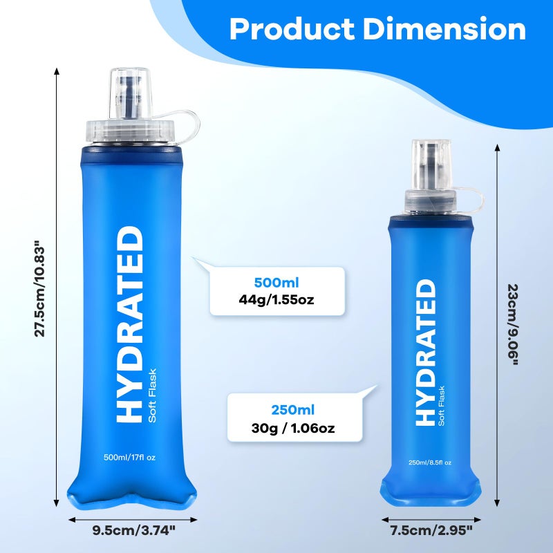 WEMEET 500ml Soft Flask 2Pack, TPU Collapsible Soft Water Bottle, 17oz Foldable TPU Bottles for Hydration Pack BPA-Free, Running Lightweight Water Bottle for Hiking Cycling Climbing Running - Image 5