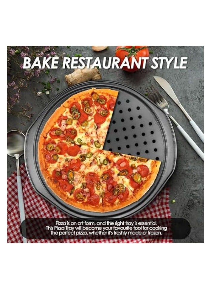 Green Tiger 2 Pcs 14 inch Pizza Trays for Oven, Non Stick with Holes, Carbon Steel Pizza Pans, Round Pizza Pan with Handle, Fridge and Freezer Safe - Image 3