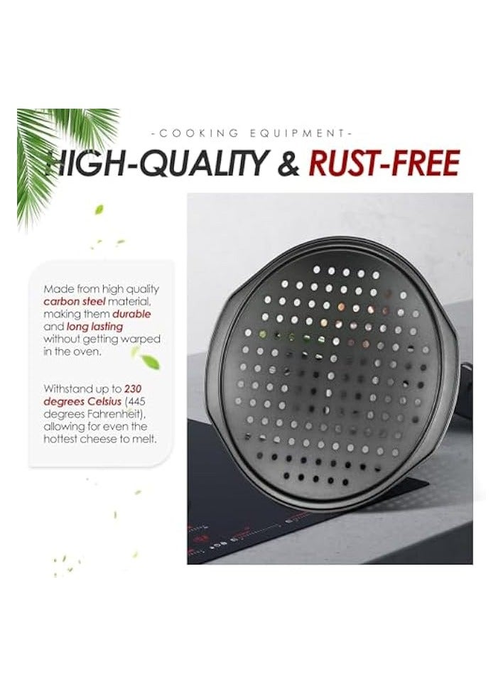 Green Tiger 2 Pcs 14 inch Pizza Trays for Oven, Non Stick with Holes, Carbon Steel Pizza Pans, Round Pizza Pan with Handle, Fridge and Freezer Safe - Image 4