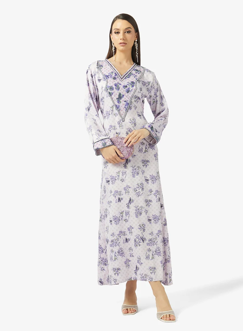 ARABIAN CLOSET Embellished Belted Jalabiya