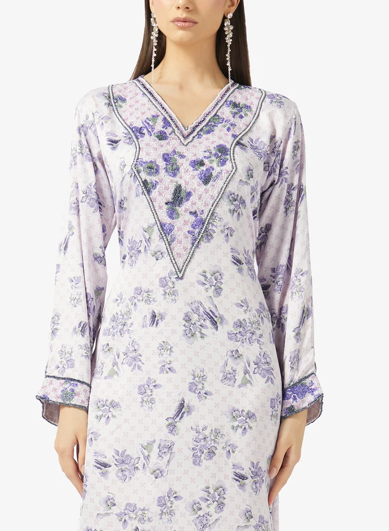 ARABIAN CLOSET Embellished Belted Jalabiya