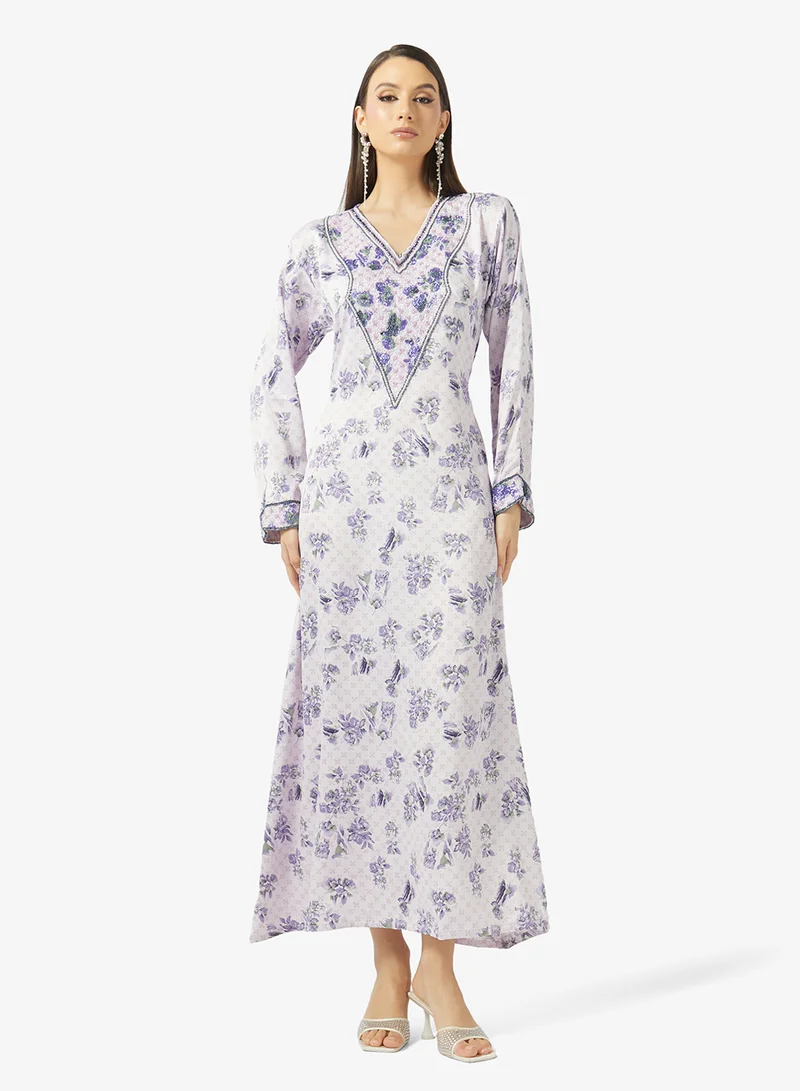 ARABIAN CLOSET Embellished Belted Jalabiya