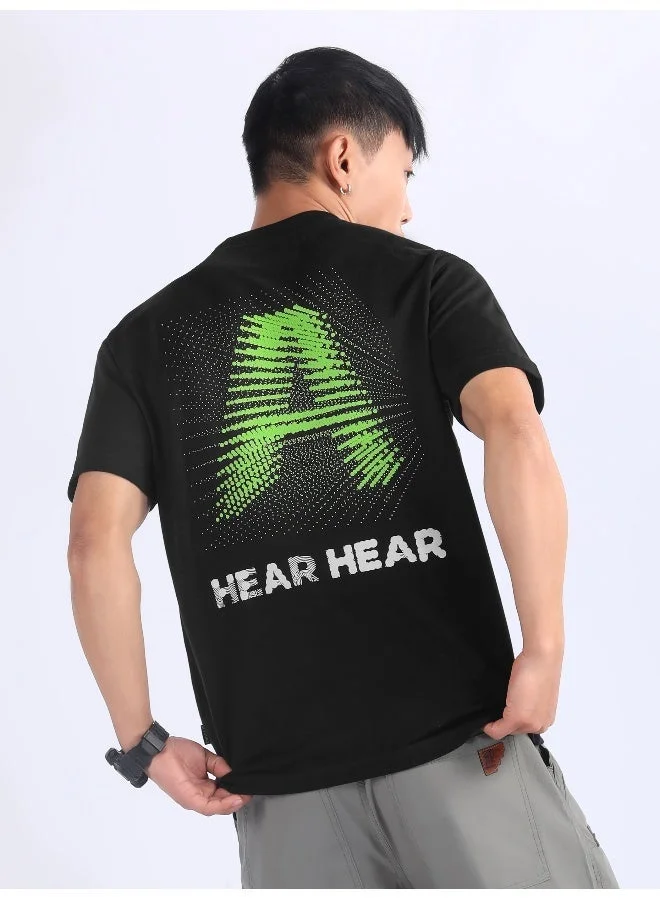 Beyoung Black 3D Illusion Rubber Printed T-Shirt